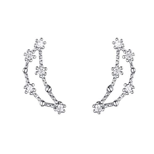 925 Sterling Silver CZ Horoscope Zodiac 12 Constellation Astrology Ear Crawler Post Earrings Gift for Mom Women Mothers Day/Valentines Day/Birthday/Christmas/Anniversary - style: Capricorn (Dec 22 - Jan 19)