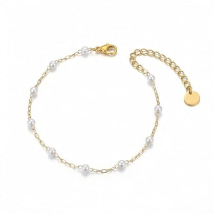 NONAMOIS Ankle Bracelets for Women Dainty 18K Gold Plated Anklet | Stainless Steel Waterproof Satellite Beaded Pearl Star Cross Chain Anklets Non Tarnish Summer Beach Foot Jewelry Gifts - color: Pearls-Gold