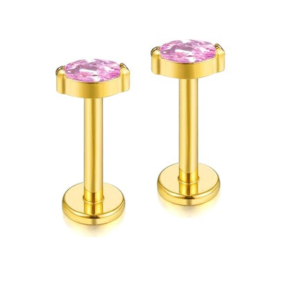 BelezaDosas G23 Titanium Labret Studs 16G Threadless Push-in Press Fit Lip Cluster Tragus Helix Lobe Conch Rook Medusa Cartilage Monroe Earring Push Back Piercing Jewelry - color: 16g8mm eye gd pk