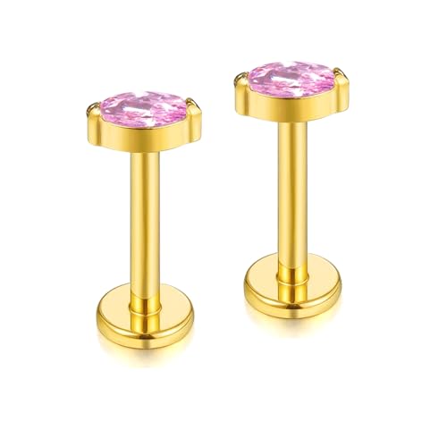 BelezaDosas G23 Titanium Labret Studs 16G Threadless Push-in Press Fit Lip Cluster Tragus Helix Lobe Conch Rook Medusa Cartilage Monroe Earring Push Back Piercing Jewelry - color: 16g8mm eye gd pk