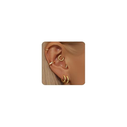 6 Pairs Small Huggie Hoop Earrings Set for Women Men, Hypoallergenic Stainless Steel Tiny Hoops for Sensitive Ears, Ear Stack Earrings for Cartilage Helix Conch Tragus Multiple Piercings, 6mm 8mm 10mm - color: Gold 6/6/8/8/10/10