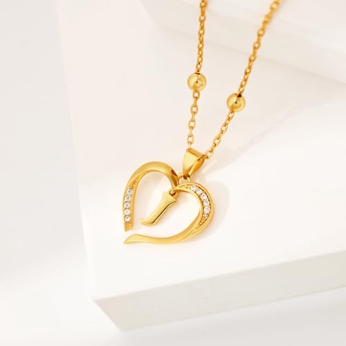 Cicy Bell Womens Heart Initial Necklace 18k Gold Plated | Personalized Letter Pendant, 17.7'' with 2'' Extender - color: Style 2-J-Gold