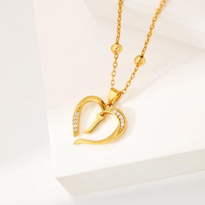 Cicy Bell Womens Heart Initial Necklace 18k Gold Plated | Personalized Letter Pendant, 17.7'' with 2'' Extender - color: Style 2-J-Gold