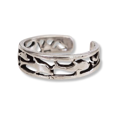 Sterling Silver Toe Ring, Adjustable Open Band, Handmade | Fits Toe, Knuckle or Pinky Ring | One Size Fits Most | Comfortable to Wear | Minimalist Style | Water Resistant - style: Dolphins Band