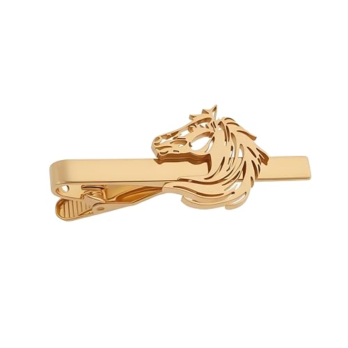 Gold Tie Clip for Men Cat/Treble Clef/Seahorse/Paw Print/Skull Tie Bar Jewelry Accessories Gifts for Holiday - color: Horse Head