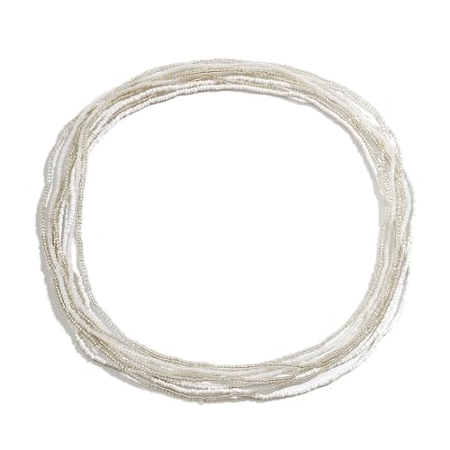 8Pcs Colorful Beads Waist Chain Sets Summer Beach Multi-layered Beaded Belly Chain Sexy Bikini Elastic Adjustable Waist Body Chain Beads Body Accessories Jewelry for Women - style: White