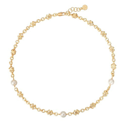 MTMY Beaded Necklaces for Women 14K Gold Plated Dainty Colorful Green/Rose Beaded Pearl Choker Necklace Delicate Boho Choker Necklace Jewelry Gift - style: Cross pearl