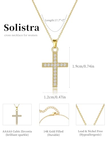 Cross Necklace for Women, 14K Gold Plated Cubic Zirconia Cross Pendant Necklace, Trendy Christian Jewelry Gifts for Baptism First Communion Christmas - color: Style J - Gold