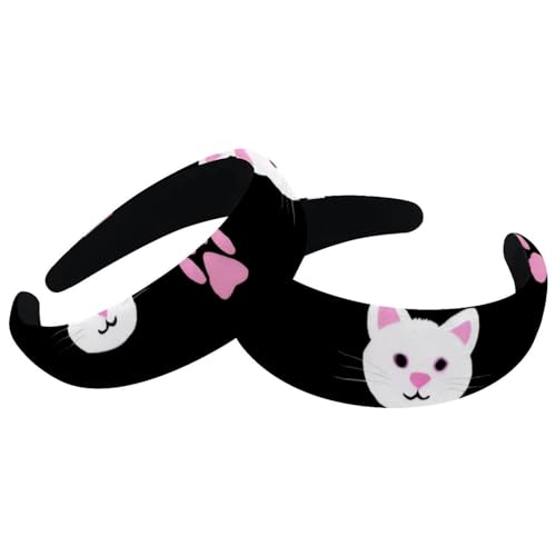 2 Pcs Wide Padded Headband Velvet Headbands Puffy Thick Hairbands Soft Hair bands for Women Girls Hair Accessories for Teen Girls,Cats Paws - color: Multi-colored 17