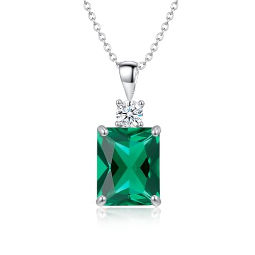 CiNily Rectangular Crystal Necklace for Women Trendy, Pendant Necklace with Chain 14K White Gold | Gold Plated Multicolor Birthstone Pendant Necklaces Boho Jewelry for Christmas Birthday Wedding - color: Silver-Green cz