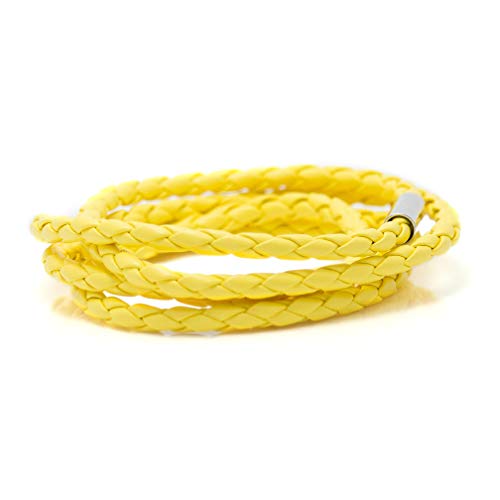Xusamss Fashion Alloy Buckle Multilayer Leather Wrap Cuff Bracelet,7.5inches - color: Yellow