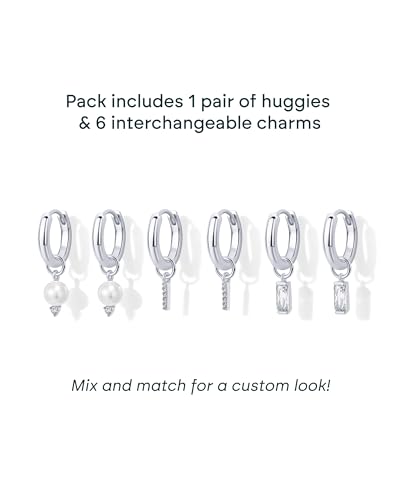 PAVOI 14K Gold Plated Mix & Match Charms Dainty Huggie Earrings for Women | Hypoallergenic Earrings with 925 Sterling Silver Posts, Huggie Hoop Earrings with Motif Dangle Charms Pack - style: Pearl