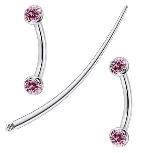 F136 Titanium 16g 6/8/10mm Eyebrow/Rook/Snug/Vertical-Labret/VCH/Snake-Eyes/Anti-Tragus/Christina/Daith/Belly-Button/Bridge/Hood/Surface Curved Barbell Piercing Jewelry for Women Men - color: Pink, size: 8 mm (5/16 in)