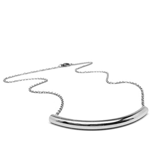 Loralyn Designs Stainless Steel Silver Curved Bar Necklace Non Tarnish Minimalist Women