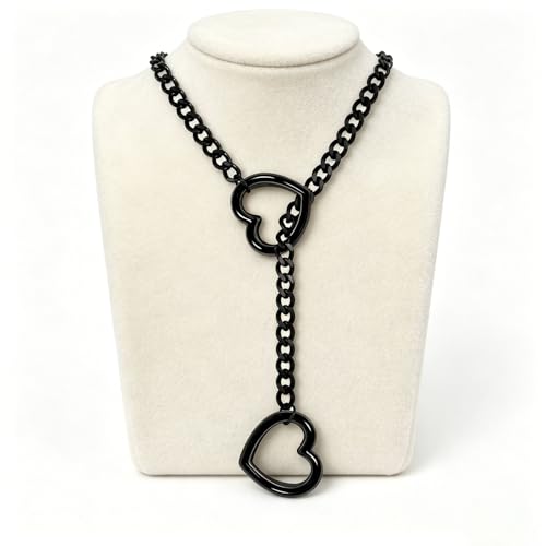 Choker Necklace for Women Gothic Goth Stainless Steel Slip Chain Chunky Long Drop Mens Punk Necklace Jewelry Gift - style: Black Heart