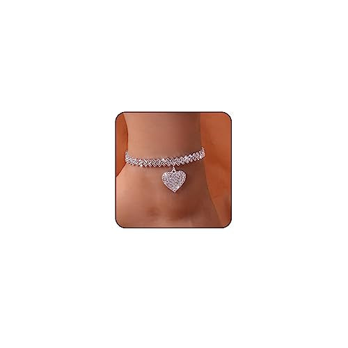 Sora Tuki Ankle Bracelets for Women Tennis Rhinestone Anklets for Women Butterfly Heart Star Cross Anklet Bracelet for Women Plus Size Anklet Bracelets for Big Ankle Beach Foot Jewelry - style: 2 - heart pendant