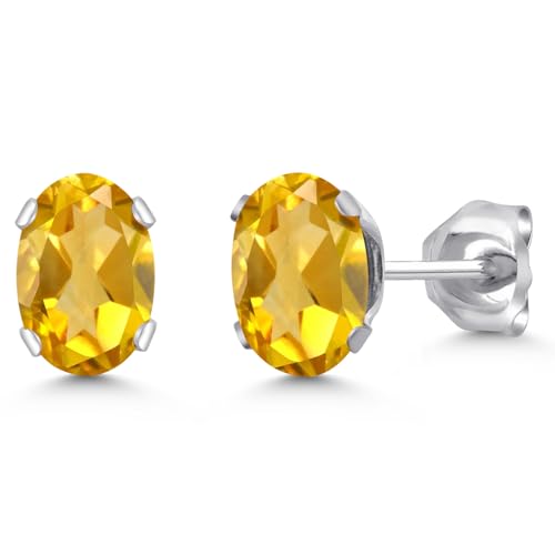 Gem Stone King Oval Gemstone Birthstone Stud Earrings for Women Men | Oval Cut 7X5MM | Fine Jewelry Gifts for Mom Dad Wife Him Her - style: Citrine, November