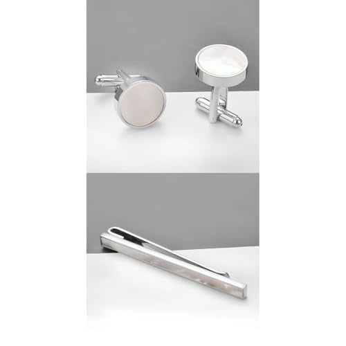 Shell Tie Clip Cufflinks Set for Men Business Gold Silver Tie Bar Cuffs Wedding Party Suit Jewelry Gift - style: Silver