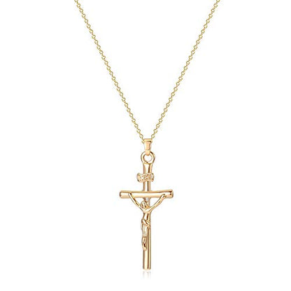 Fettero Cross Necklace for Women Faith Pendant 14K Plated Dainty Chain Necklaes Minimalist Simple Tiny God Lords Prayer Religious Jewelry - style: Jesus Cross