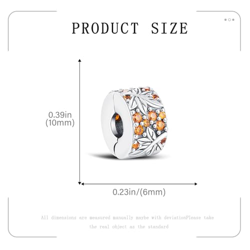 KEQ Clip Spacer Charm for Bracelet 925 Silver Pave Cubic Zirconia Clip Lock Stopper Bead Spacer For Women Bracelets Stopper Birthday Gifts European Openable Beads 2pcs - color: Fall maple leaves