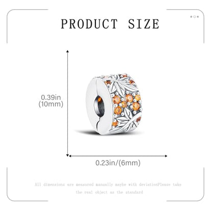 KEQ Clip Spacer Charm for Bracelet 925 Silver Pave Cubic Zirconia Clip Lock Stopper Bead Spacer For Women Bracelets Stopper Birthday Gifts European Openable Beads 2pcs - color: Fall maple leaves