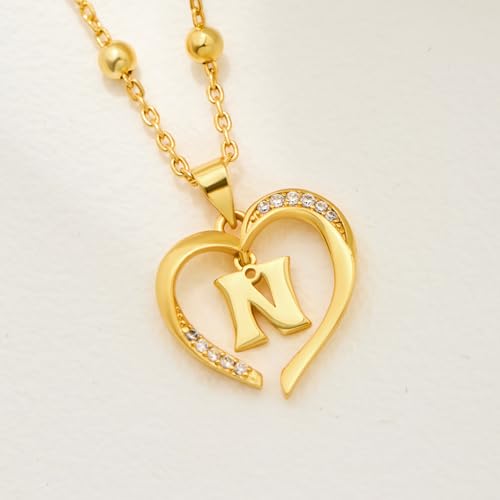 Cicy Bell Womens Heart Initial Necklace 18k Gold Plated | Personalized Letter Pendant, 17.7'' with 2'' Extender - color: Style 2-N-Gold