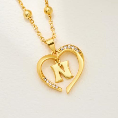 Cicy Bell Womens Heart Initial Necklace 18k Gold Plated | Personalized Letter Pendant, 17.7'' with 2'' Extender - color: Style 2-N-Gold