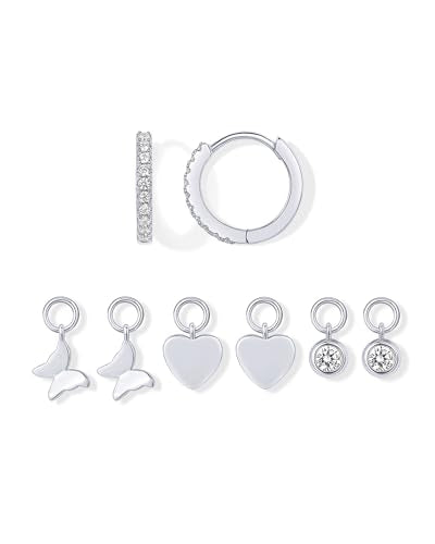 PAVOI 14K Gold Plated Mix & Match Charms Dainty Huggie Earrings for Women | Hypoallergenic Earrings with 925 Sterling Silver Posts, Huggie Hoop Earrings with Motif Dangle Charms Pack - style: Butterfly