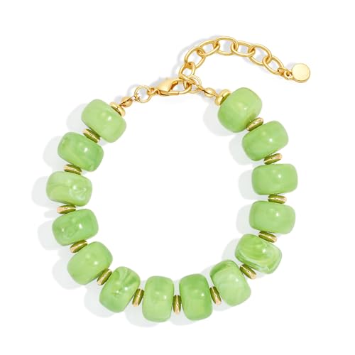 WOWORAMA Colorful Beaded Bracelets for Women Multicolor Acrylic Resin Beads Bracelet with Heart Charm Boho Statement Chunky Bracelet Summer Holiday Jewelry - color: Bead-Light Green