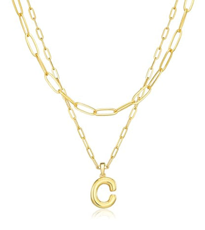 adoyi Dainty Heart Initial Necklaces 14K Gold Plated Layered Letter A-Z Pendant Necklace Stack Trendy Jewelry Birthday Valentines Gifts for Women Jewelry - color: Gold-Letter, style: C