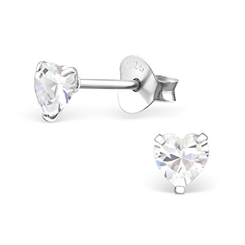 925 Sterling Silver 4mm Heart Birthstone CZ Stud Earrings 33210 (Choose Your Color) (Nickel Free) - color: Crystal