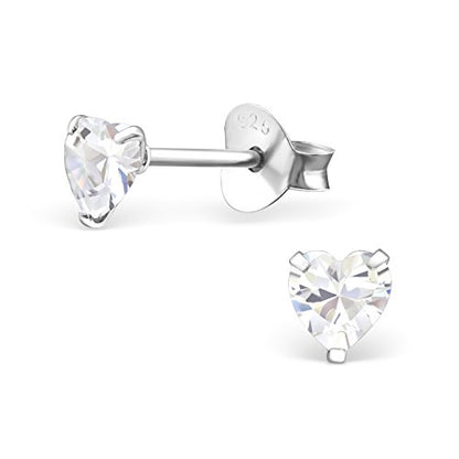 925 Sterling Silver 4mm Heart Birthstone CZ Stud Earrings 33210 (Choose Your Color) (Nickel Free) - color: Crystal