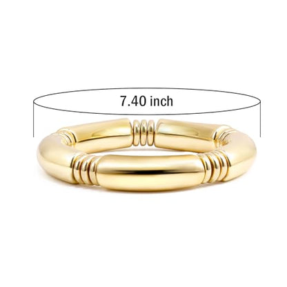 Gold Chunky Bangles Bracelets For Women 14k Gold Plated Stack Layered Curved Bamboo Tube Stretch Bracelets Gift Jewelry - color: 1pcs Gold