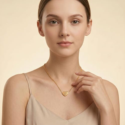18k Gold Plated Heart Pendant Letter Necklaces for Girls Stainless Steel Initial Necklace for Women Birthday Gifts for Girls Women - color: Brushed Gold, style: Letter B
