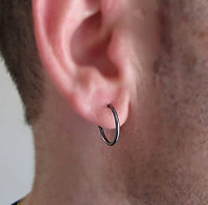 EPIRORA Silver Hoop Earrings- Cartilage Endless Small Hoop Earrings Set for Women Men, 3 Pairs of Hypoallergenic 925 Sterling Silver Tragus Earrings Nose Lip Rings - color: 3 Pairs(8mm*3)-Black