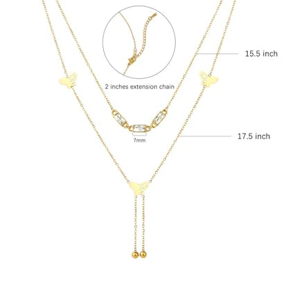 Emerald Cut Y Shaped Necklace for Women 18K Gold Plated Double Layered Y Lariat Necklace Jewelry Gift - color: Style11-White