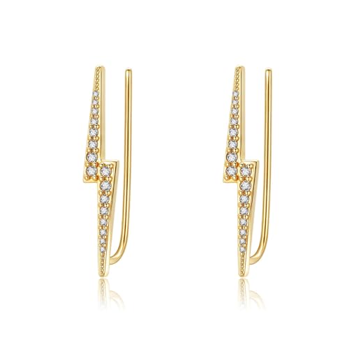 Ear Climbers Earrings for Women Sterling Silver Vintage Ear Crawler Earrings Jewelry Gifts for Women - style: Lightning Bolt
