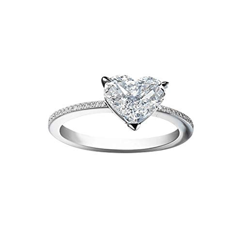 Women Heart Shaped Engagement Rings Inlaid Zircon Anniversary Rings Elegant Exquisite Wedding Jewelry (C-Silver, 6) - color: C-silver, size: 6
