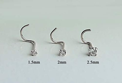 Jewelry Avalanche Solid 14Kt Gold Nose Screw, 24G Nose Hook, Nose Stud, 14kt Yellow Gold or 14kt White Gold Nose Ring Prong Set CZ Accent - style: 14kt white gold w/ 2mm cz