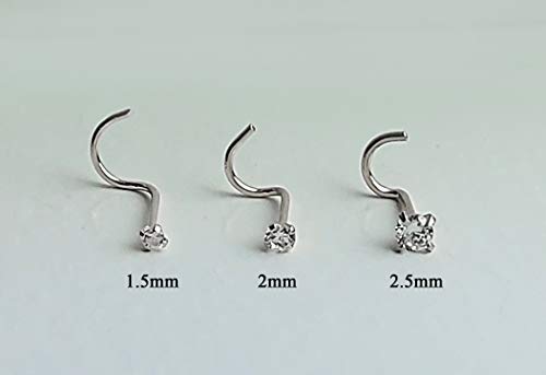 Jewelry Avalanche Solid 14Kt Gold Nose Screw, 24G Nose Hook, Nose Stud, 14kt Yellow Gold or 14kt White Gold Nose Ring Prong Set CZ Accent - style: 14kt white gold w/ 2.5mm cz