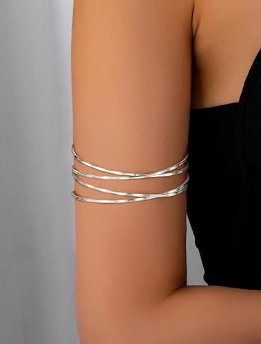 FIRAZIO 4PCS Arm Cuff Jewelry for Women | Upper Arm Cuff Bangle Band Armlet Adjustable Arm Cuff Bracelet Set - style: 4A-Silver