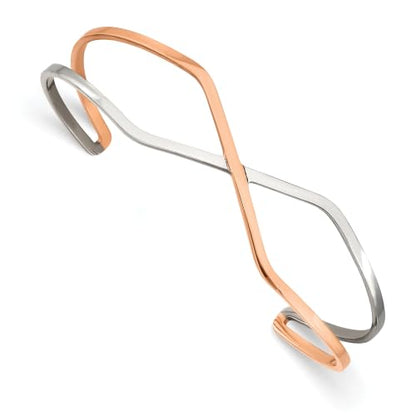 Chisel Polished Rose-Tone Cuff Bangle in Stainless Steel, 15mm