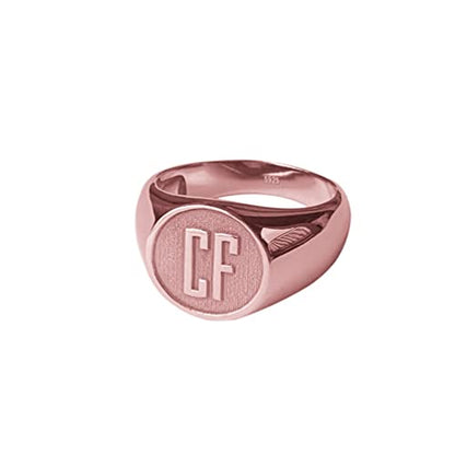 Personalized 925 Sterling Silver Custom Mens Signet Ring Raised Engraved with 2 Initials - color: Rose Gold