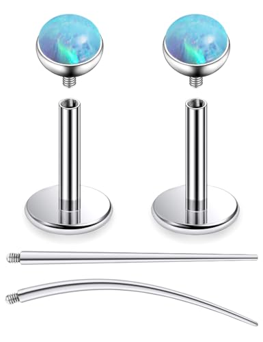 F136 Titanium 20/18/16G Internally Threaded Flat Back Multicolor Opal Stud Earrings Nose Rings Lip Labret Medusa Monroe Piercing Jewelry with Taper for Women Men - color: Blue, size: 16g*6mm*3mm