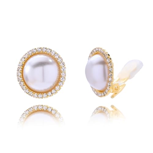 Prom Silver Clip On Earrings for Women Trendy Hypoallergenic Non Pierced Statement Cubic Zirconia Earrings for Women Large Rhinestone Earring Formal Wedding Jewelry Gifts - color: Gold2