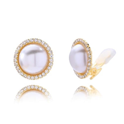 Prom Silver Clip On Earrings for Women Trendy Hypoallergenic Non Pierced Statement Cubic Zirconia Earrings for Women Large Rhinestone Earring Formal Wedding Jewelry Gifts - color: Gold2
