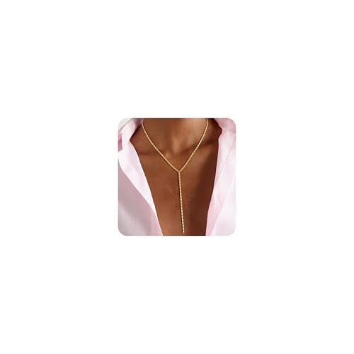 Lariat Gold Necklace for Women, Dainty Long Necklaces 14k Gold Plated Y-Shaped Layered Drop Necklaces for Women Trendy Simple Gold Jewelry for Prom Vacation Gifts - color: Long Y Necklace-Gold