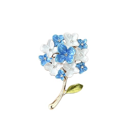 Blue White Hydrangea Flower Brooch Enamel Crystal Floral Lapel Pin Gold Plated Elegant Brooch for Women Suit Scarf Accessory - color: Blue