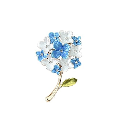 Blue White Hydrangea Flower Brooch Enamel Crystal Floral Lapel Pin Gold Plated Elegant Brooch for Women Suit Scarf Accessory - color: Blue