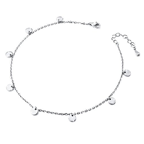 Anklet for Women S925 Sterling Silver Beach Foot Adjustable Ankle Bracelet - style: Wafer 9+1 inches